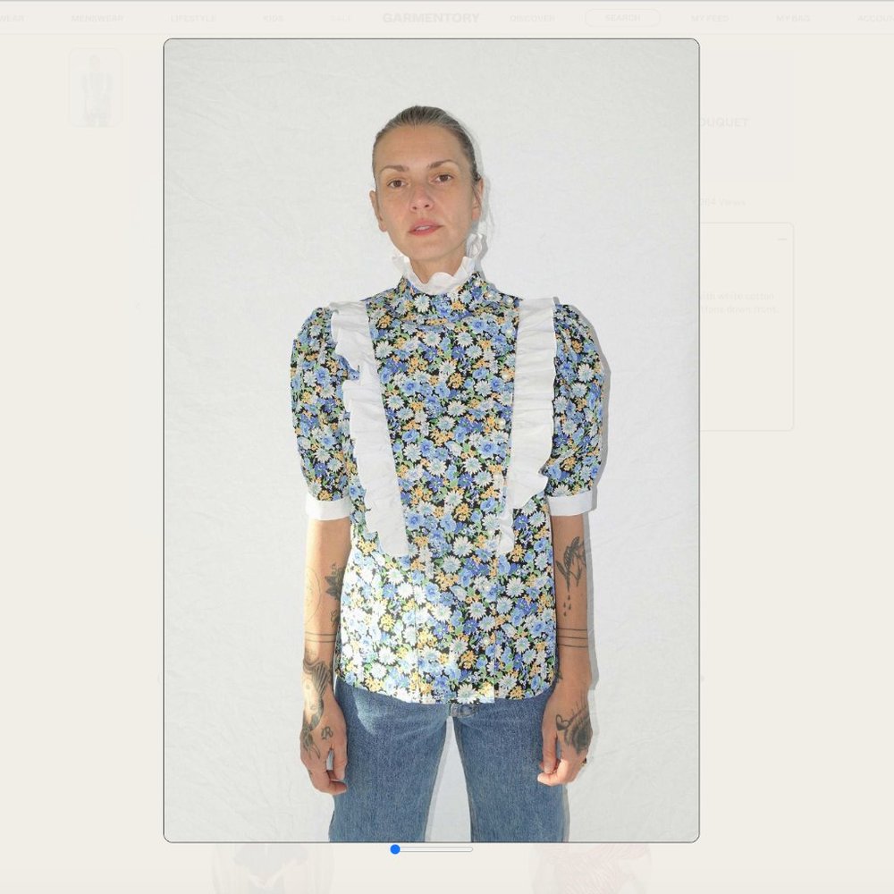 Batsheva Cotton Floral Print Sophie Blouse , Puff Sleeve Blouse , Ruffle Collar